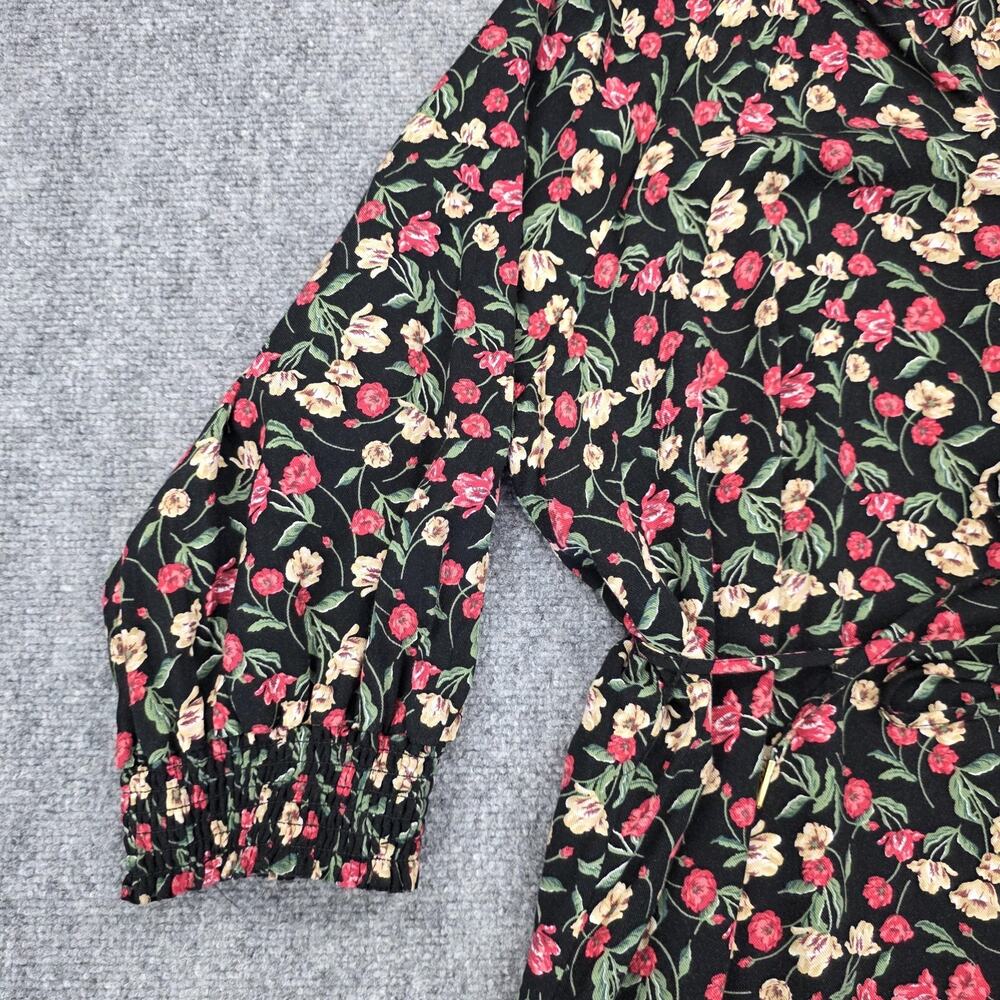 Draper James RSVP Dress Womens XL Black Floral Tie Waist Smocked Cuffs KD7032RT - Picture 12 of 16